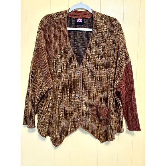 Vintage JG's Mad Lab Staley Gretzinger Brown Metallic Cardigan Boho Jacket L/XL - Picture 1 of 6